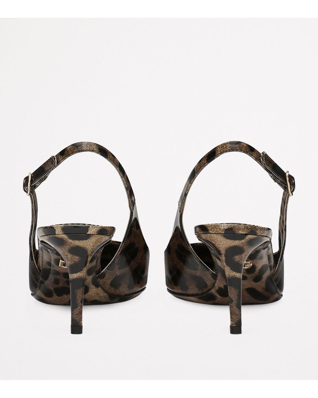 Dolce & Gabbana Brown Patent Leather Leopard Slingback Pumps 60