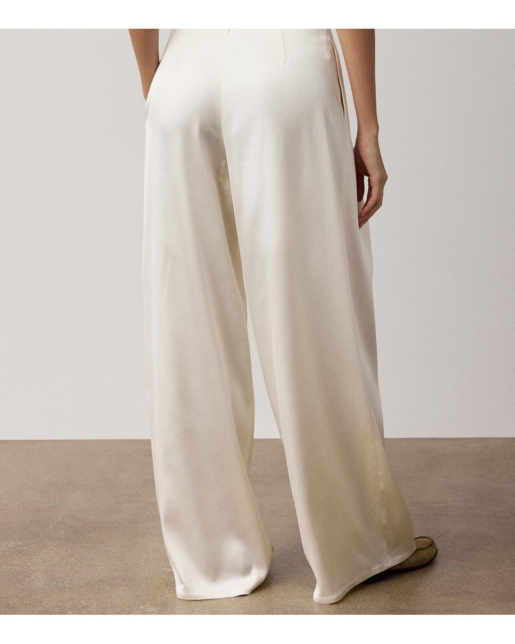 Ralph Lauren White Satin Wide-Leg Masina Trousers