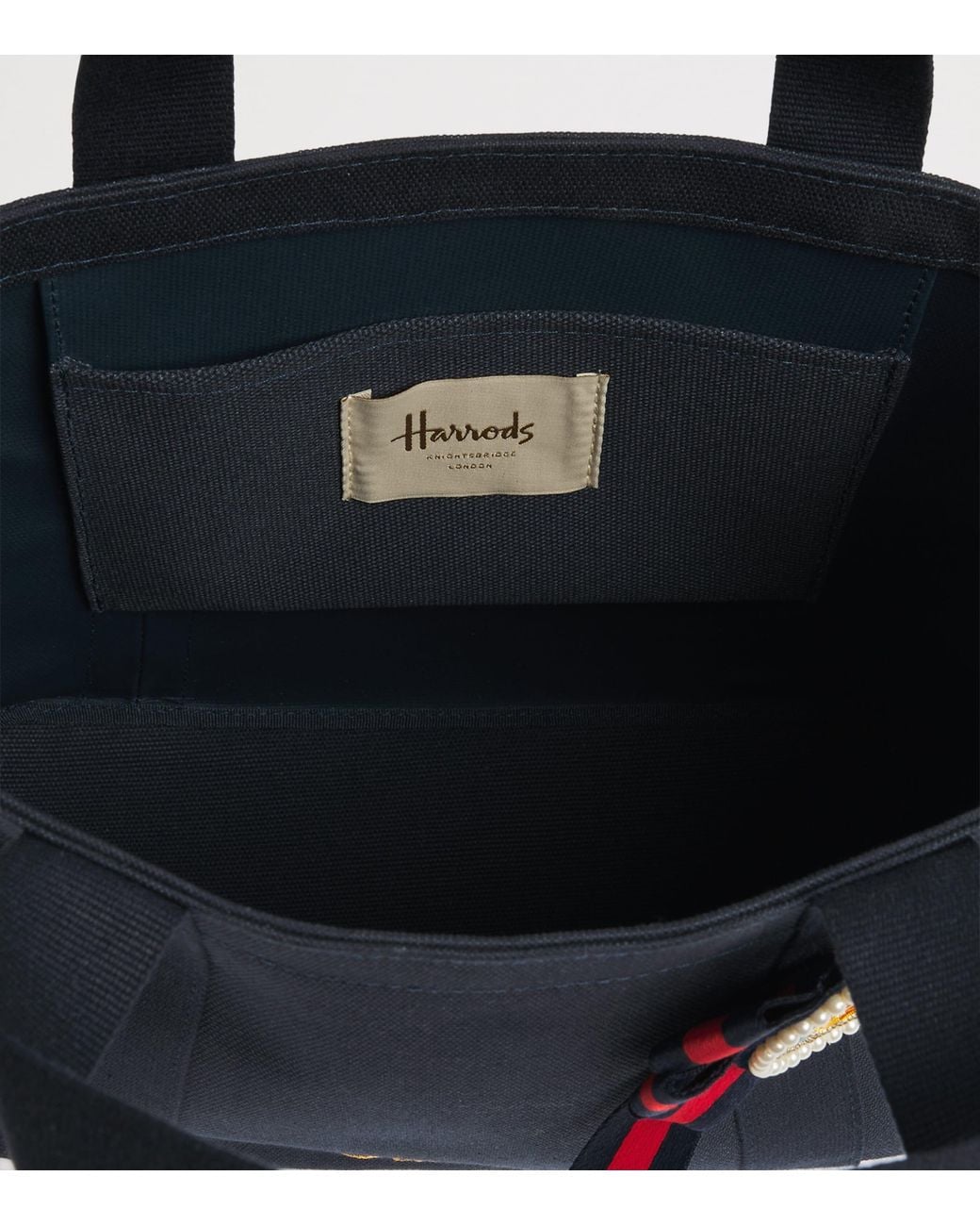 Harrods Black Small Cotton Canvas British Rosette Tote Bag