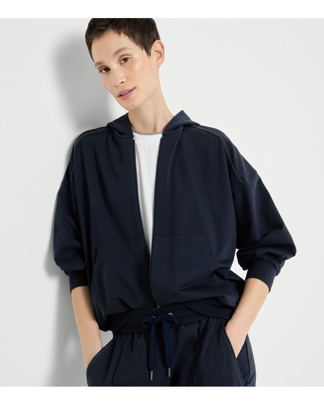 Brunello Cucinelli Blue Stretch-Cotton Zip-Up Hoodie