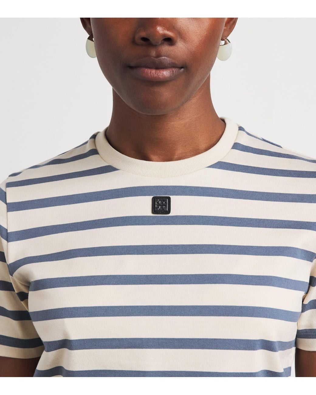 Tory Burch White Cotton Stripe Logo T-Shirt
