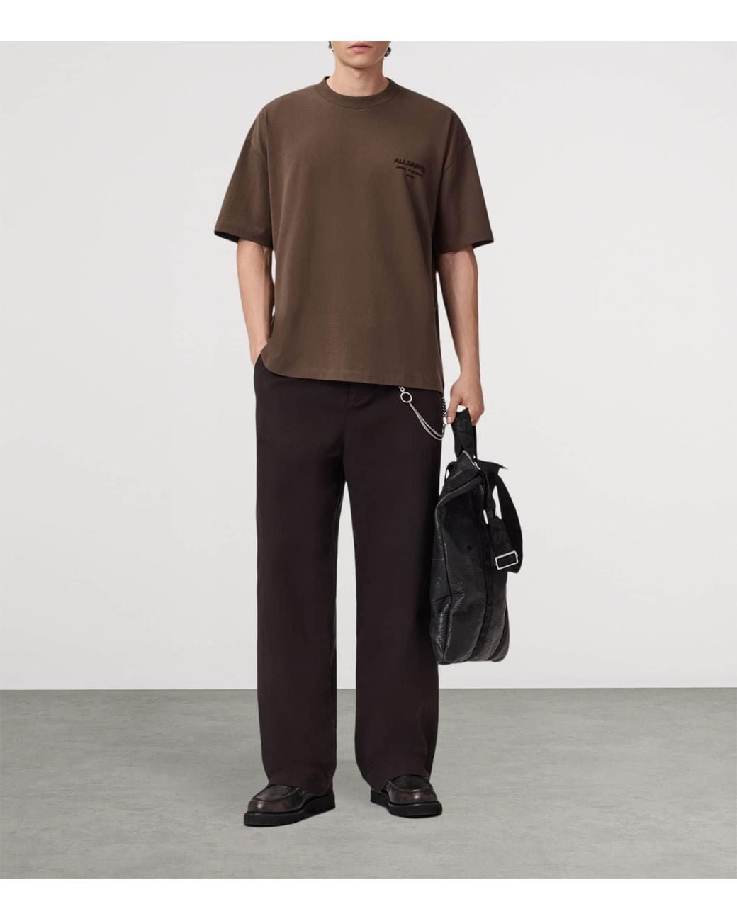 AllSaints Brown Organic Cotton Xander Oversized T-Shirt for men
