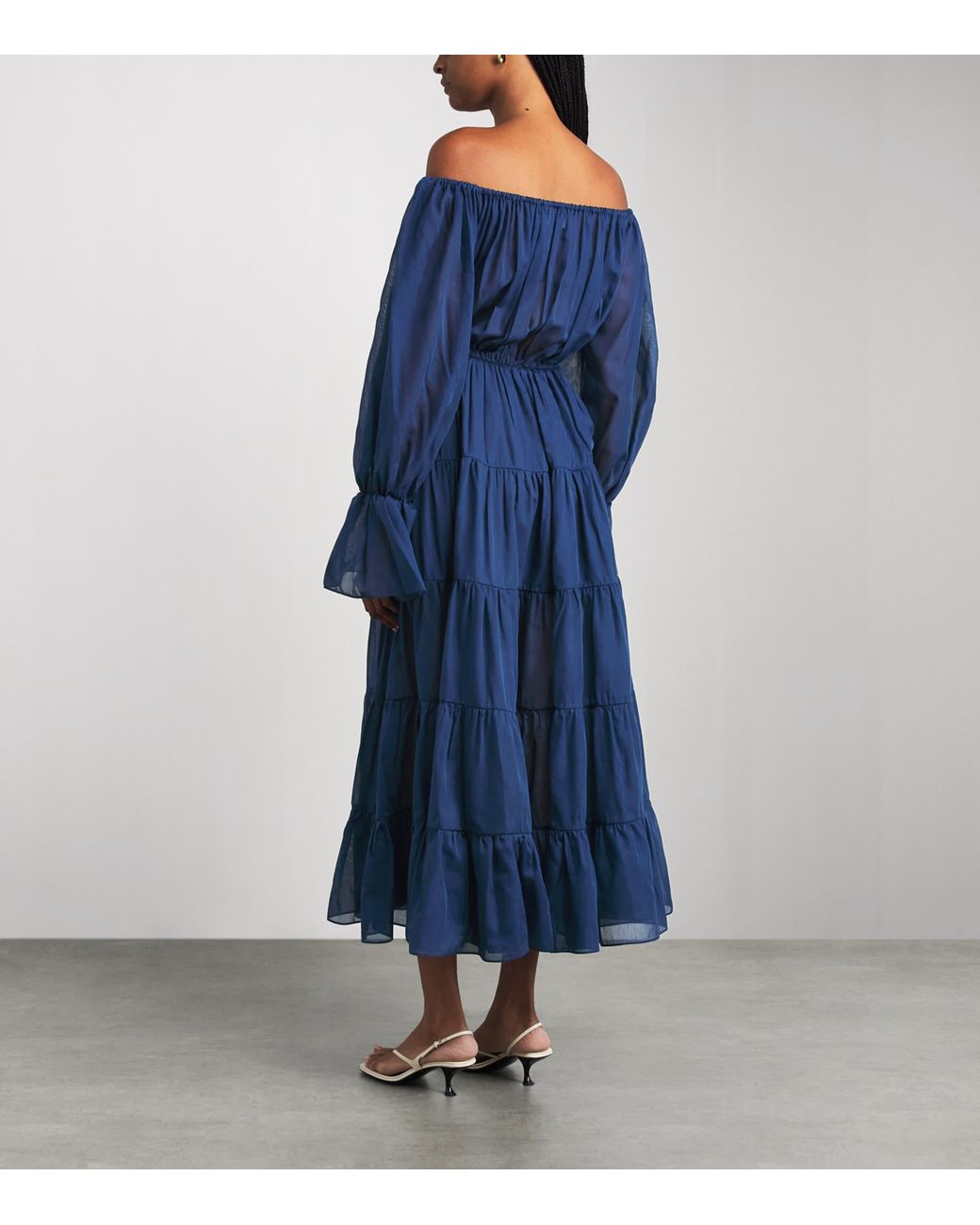 Moré Noir Blue Cotton-Silk Beatrice Tiered Maxi Dress