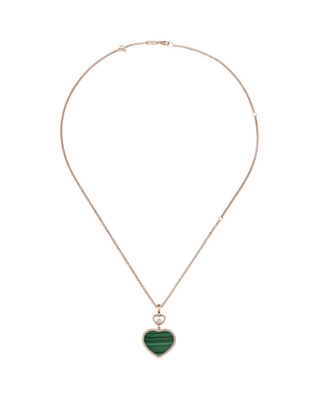 Chopard Metallic Diamond And Malachite Happy Hearts Pendant Necklace