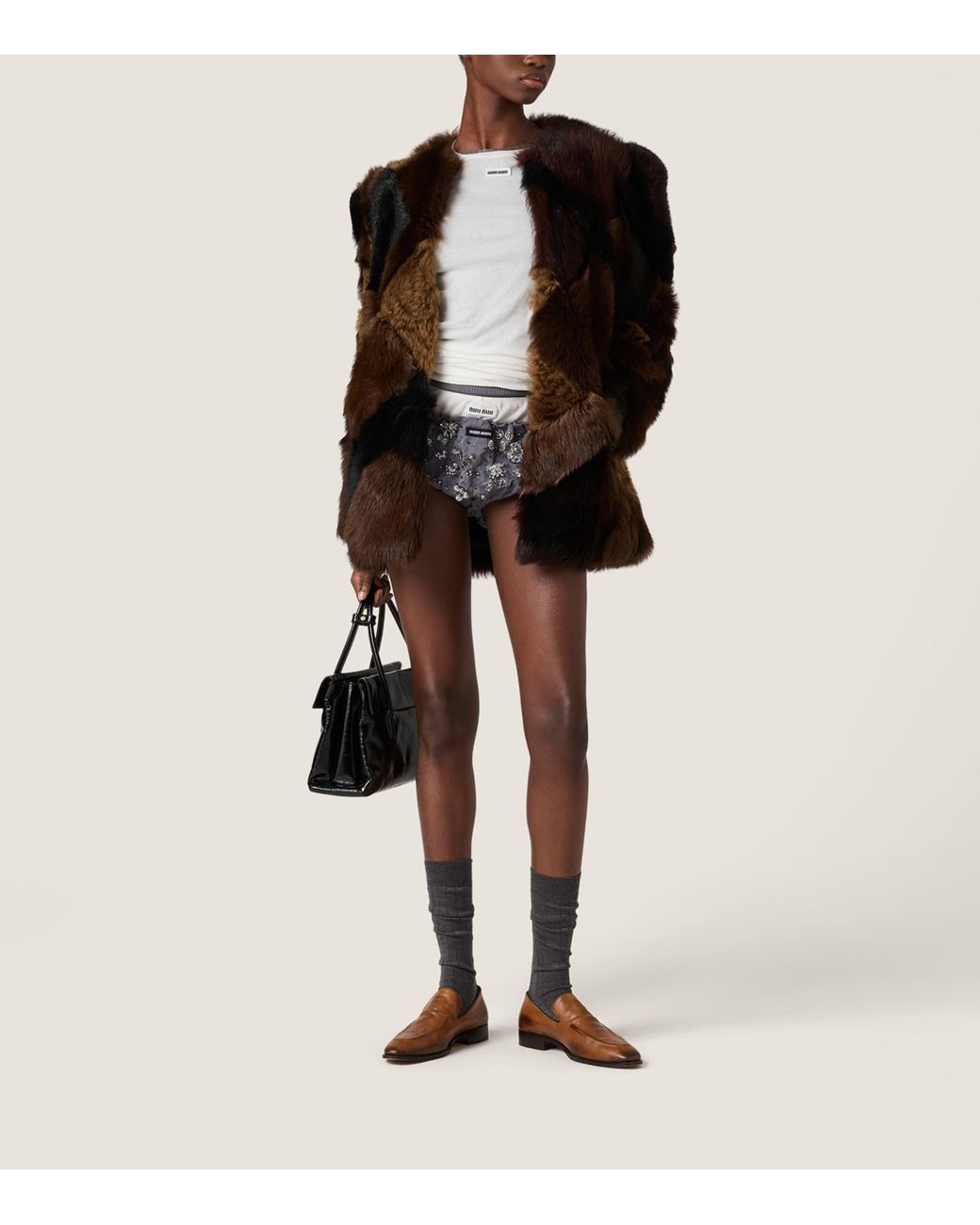 Miu Miu Gray Embellished Cotton-Blend Briefs
