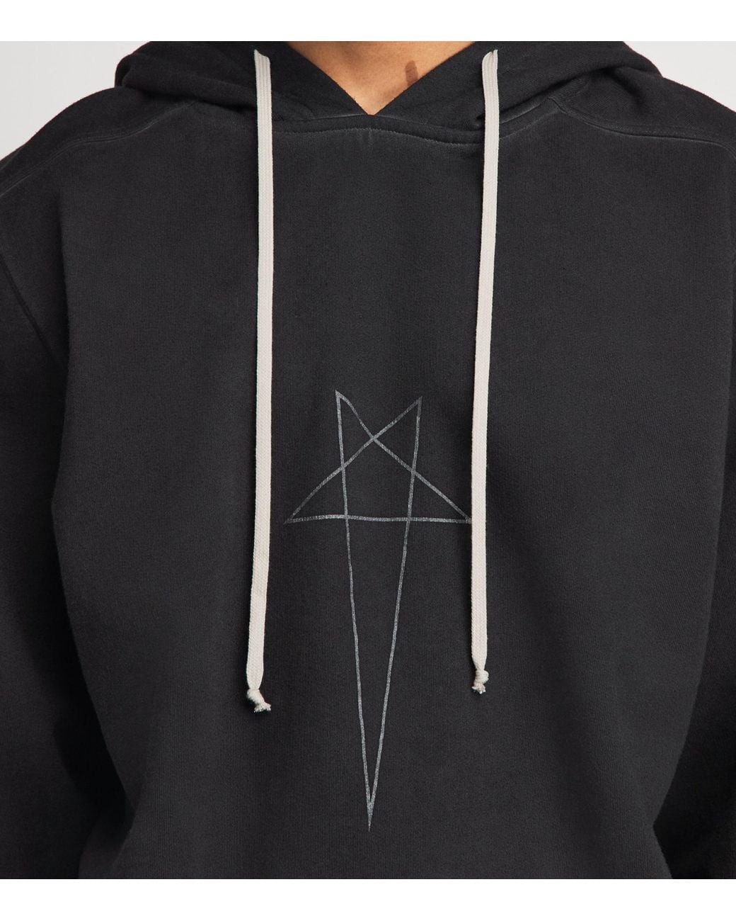 Rick Owens Black Cotton Pentagram Hoodie for men