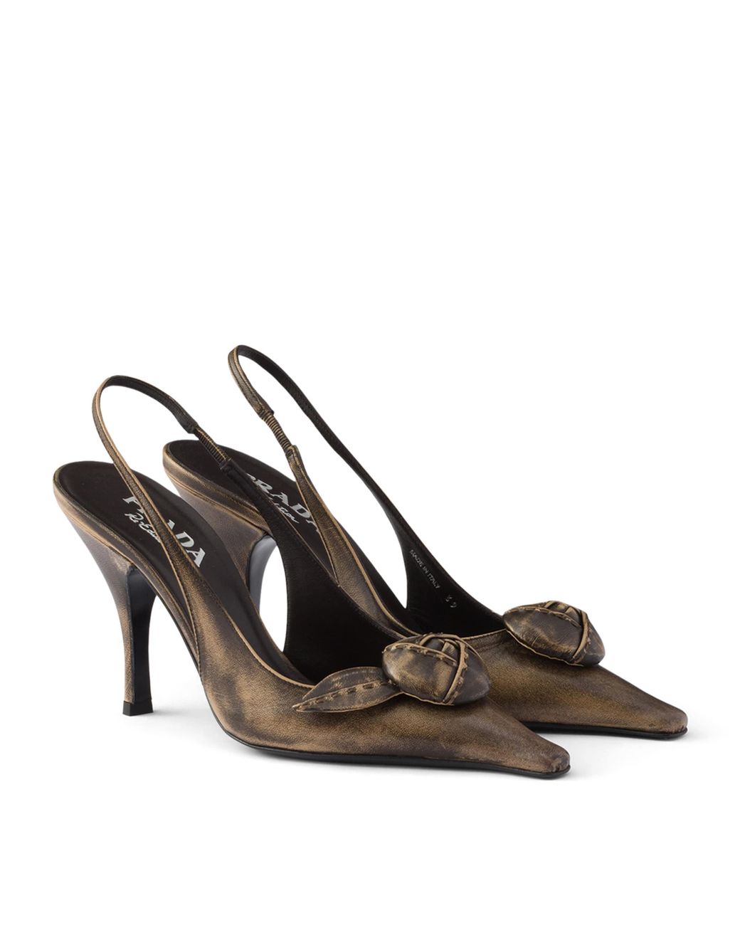 Prada Brown Leather Bow-Detail Slingback Pumps 90