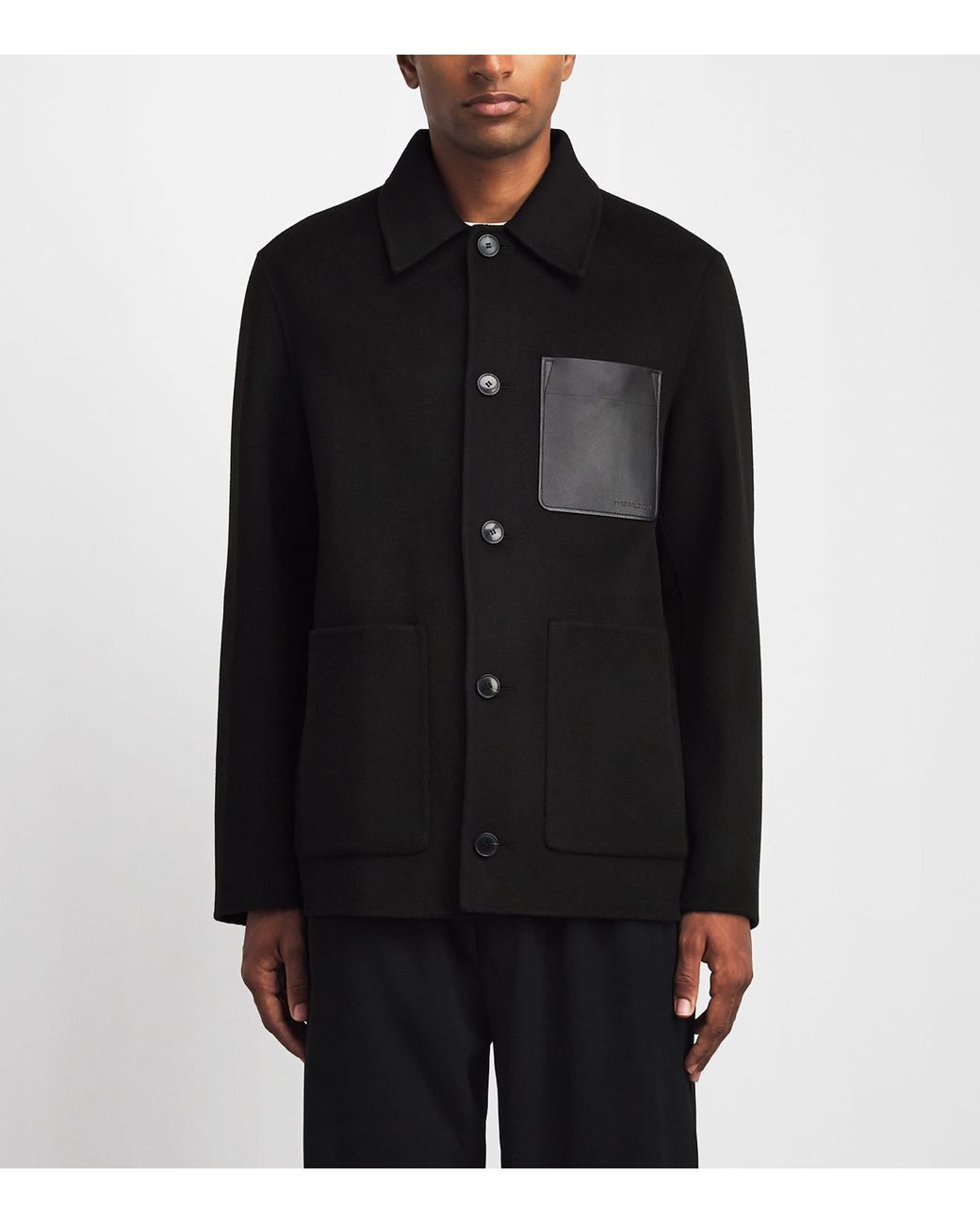 Yves Salomon Black Wool-Cashmere Leather Patch Overshirt for men
