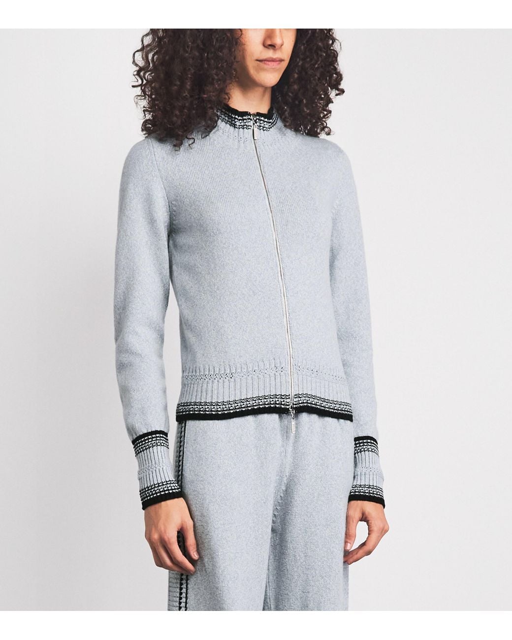 Barrie Blue Mottled Cashmere Zip-Up Cardigan