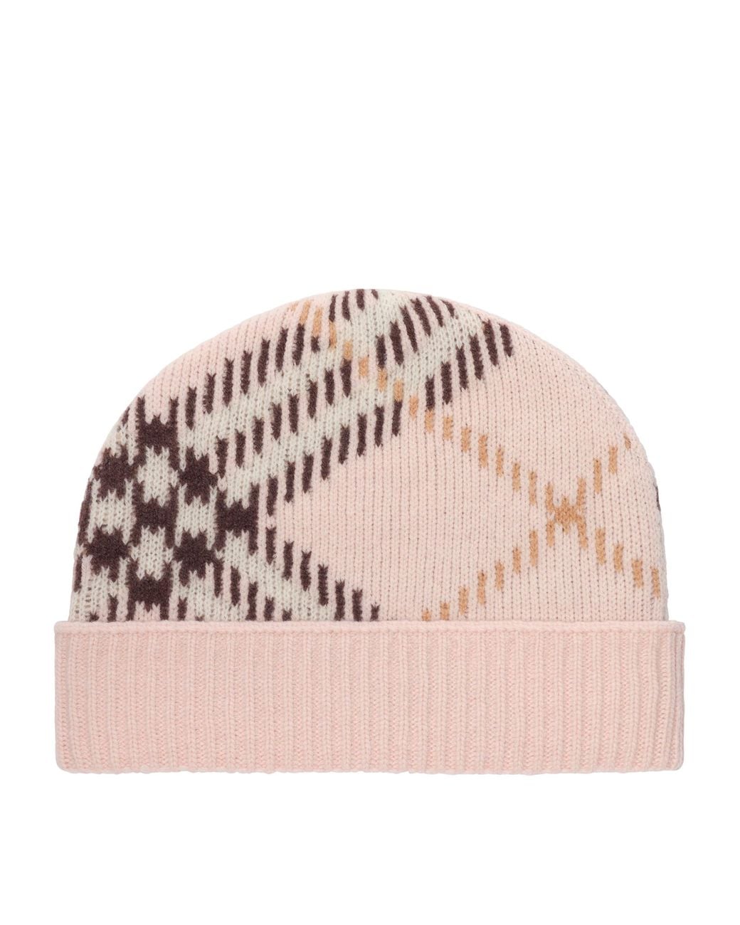 Burberry Pink Cashmere-Blend Check Beanie for men