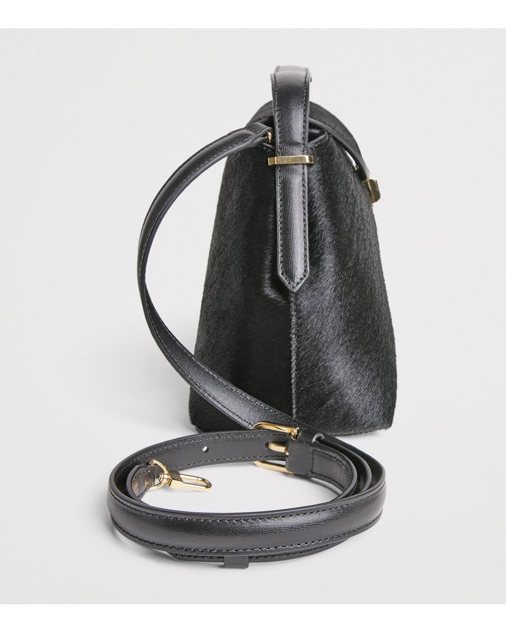 Totême Black Pony Hair T-Lock Top-Handle Bag