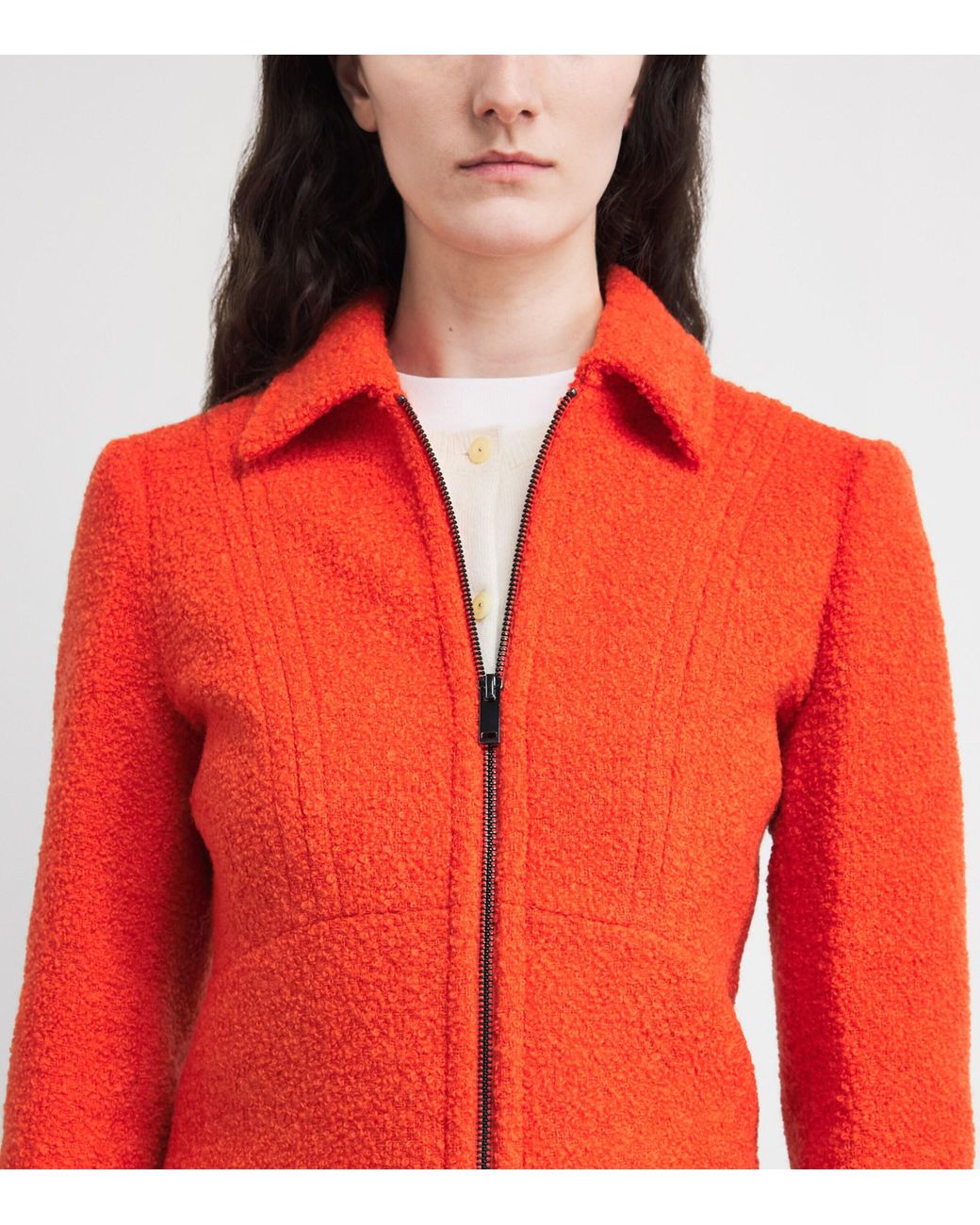 ME+EM Red Wool-Blend Bouclé Cropped Jacket