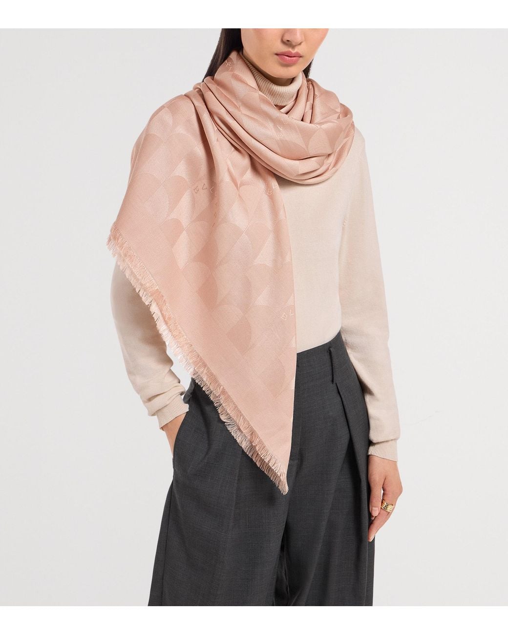 BVLGARI Pink Wool-Silk Fringe Maxi Calla Scarf