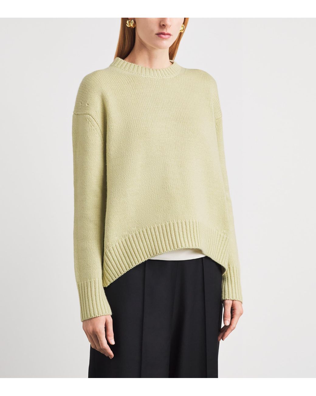 Yves Salomon Green Cashmere Crew-Neck Sweater
