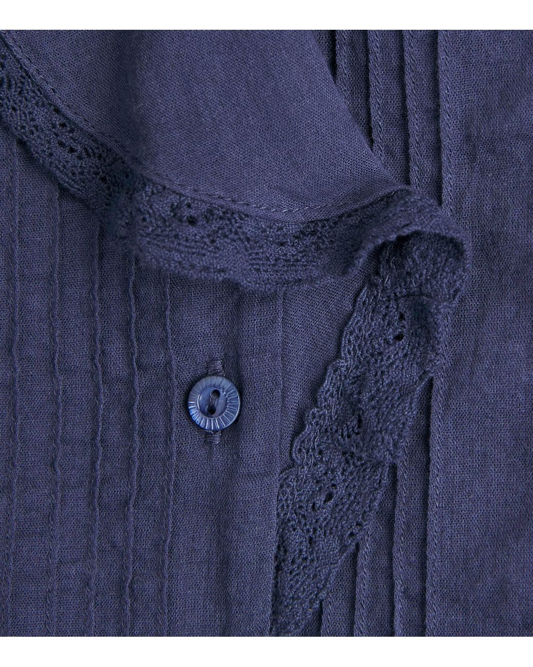 Doen Blue Organic Cotton Lace-Trim Huguette Blouse