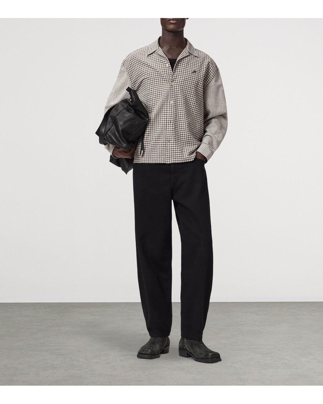 AllSaints Gray Organic Cotton Check Cage Shirt for men