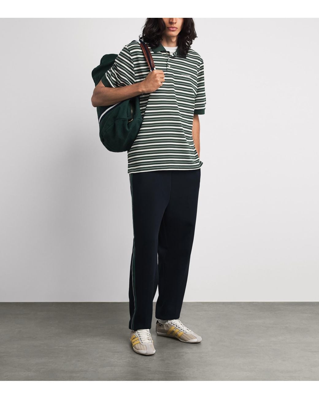 Manors Green Piqué Stripe Goat Polo Shirt for men