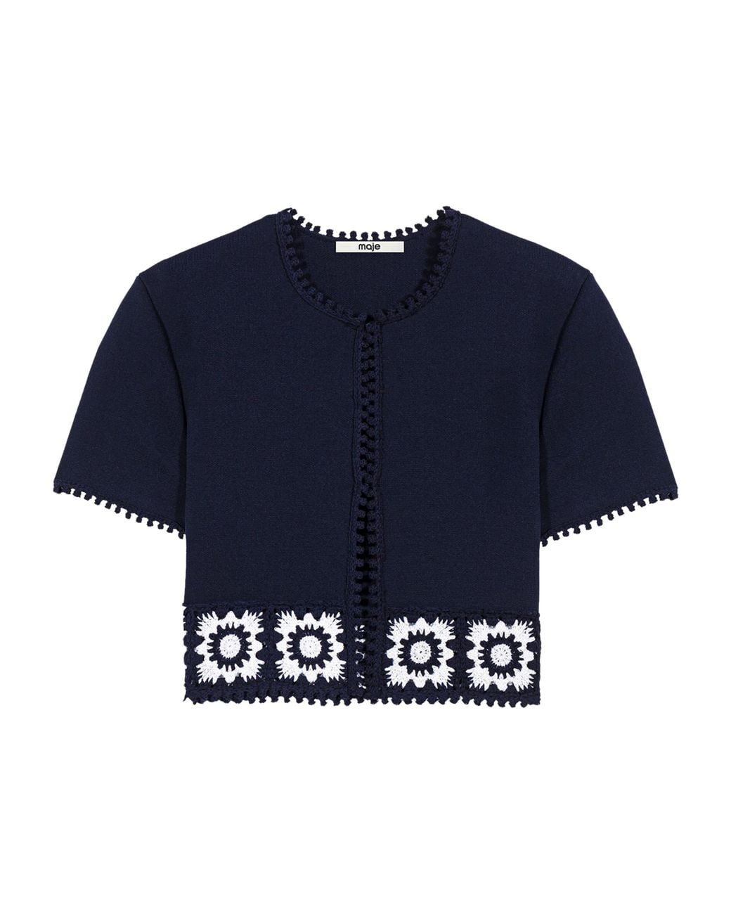 Maje Blue Crochet-Trim Cardigan