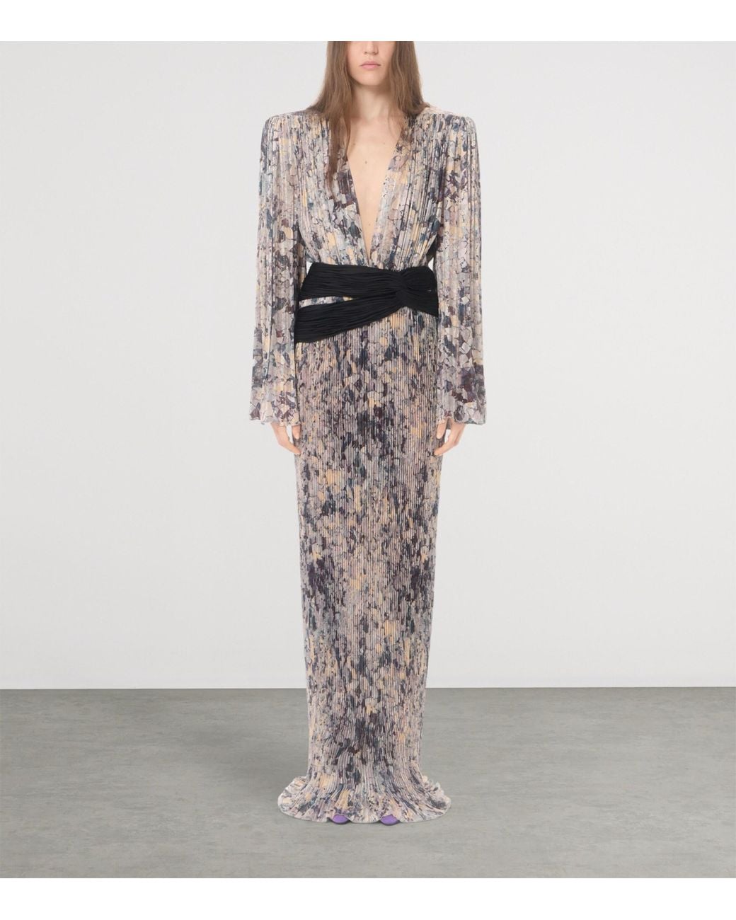 Valentino Multicolor Silk Printed Pleated Gown