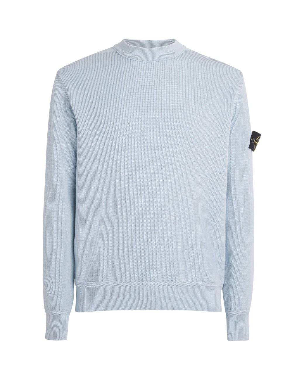 Stone Island Blue Cotton Rib-Knit Compass Sweater for men