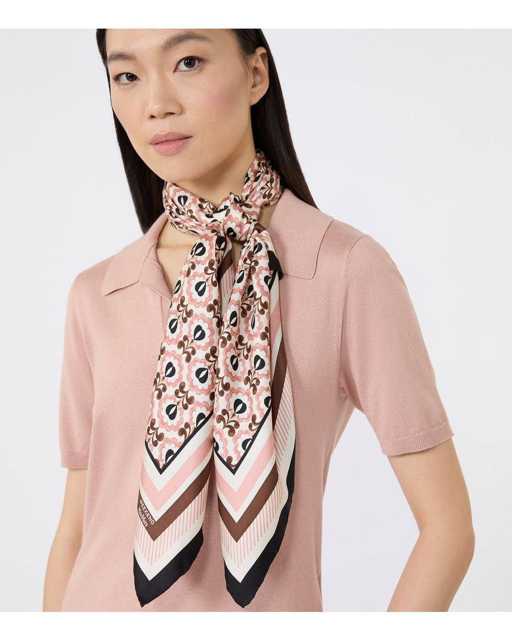 Weekend by Maxmara Black Silk Geometric Print Scarf