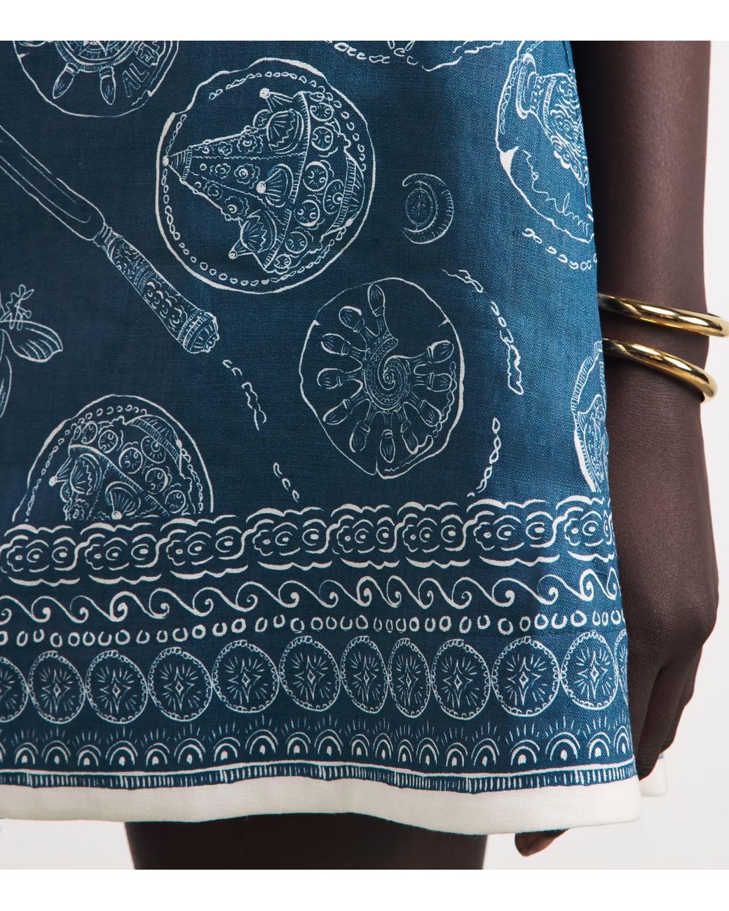 ALÉMAIS Blue Linen Printed Lucky Mini Skirt