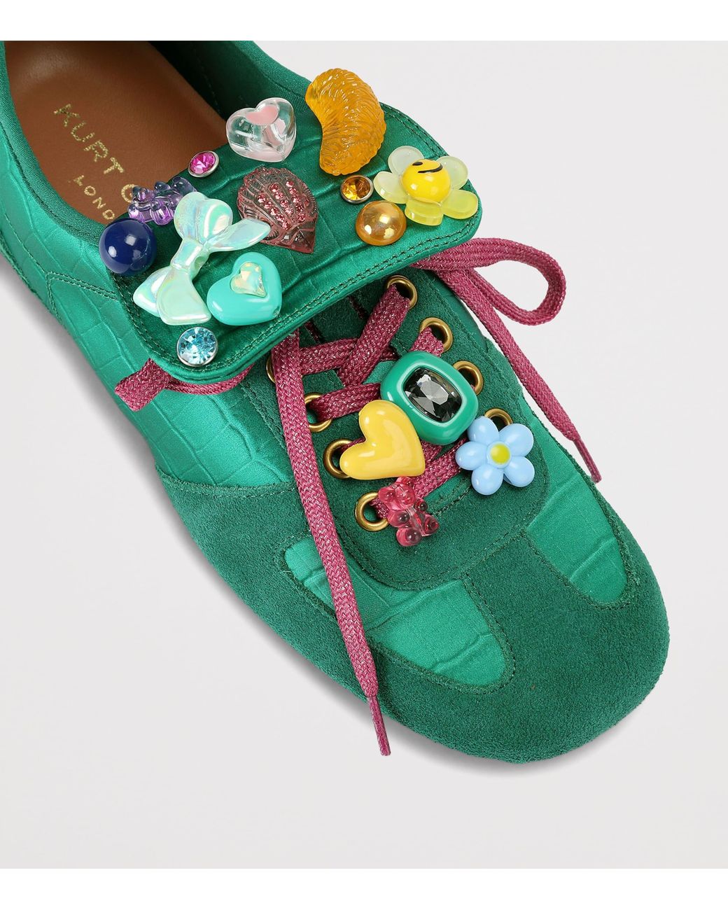 Kurt Geiger Green Satin Printed Wembley Sneakers