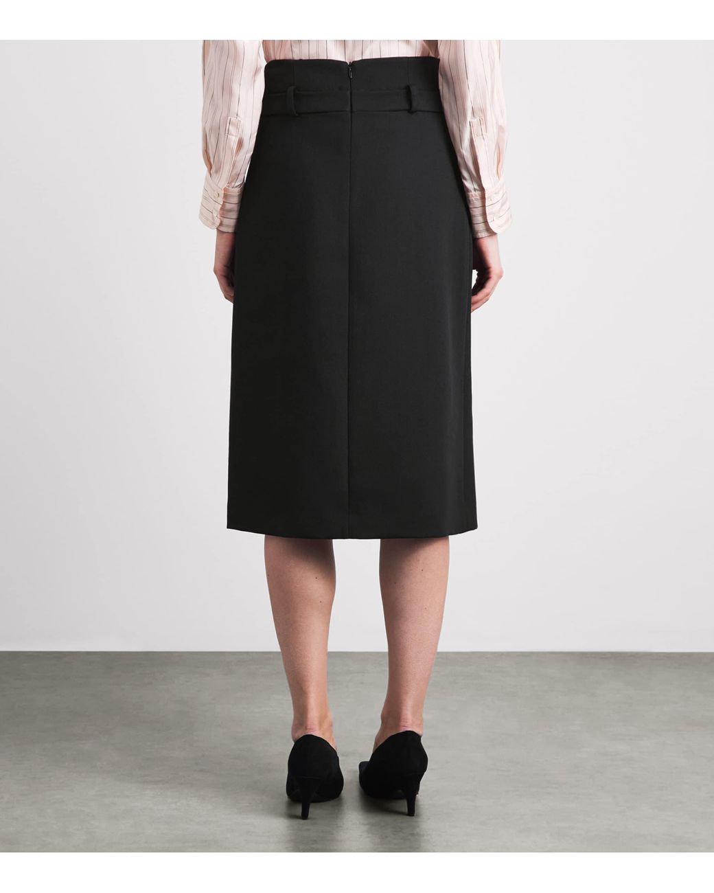 Sandro Black Wool Double-Waistband Midi Skirt