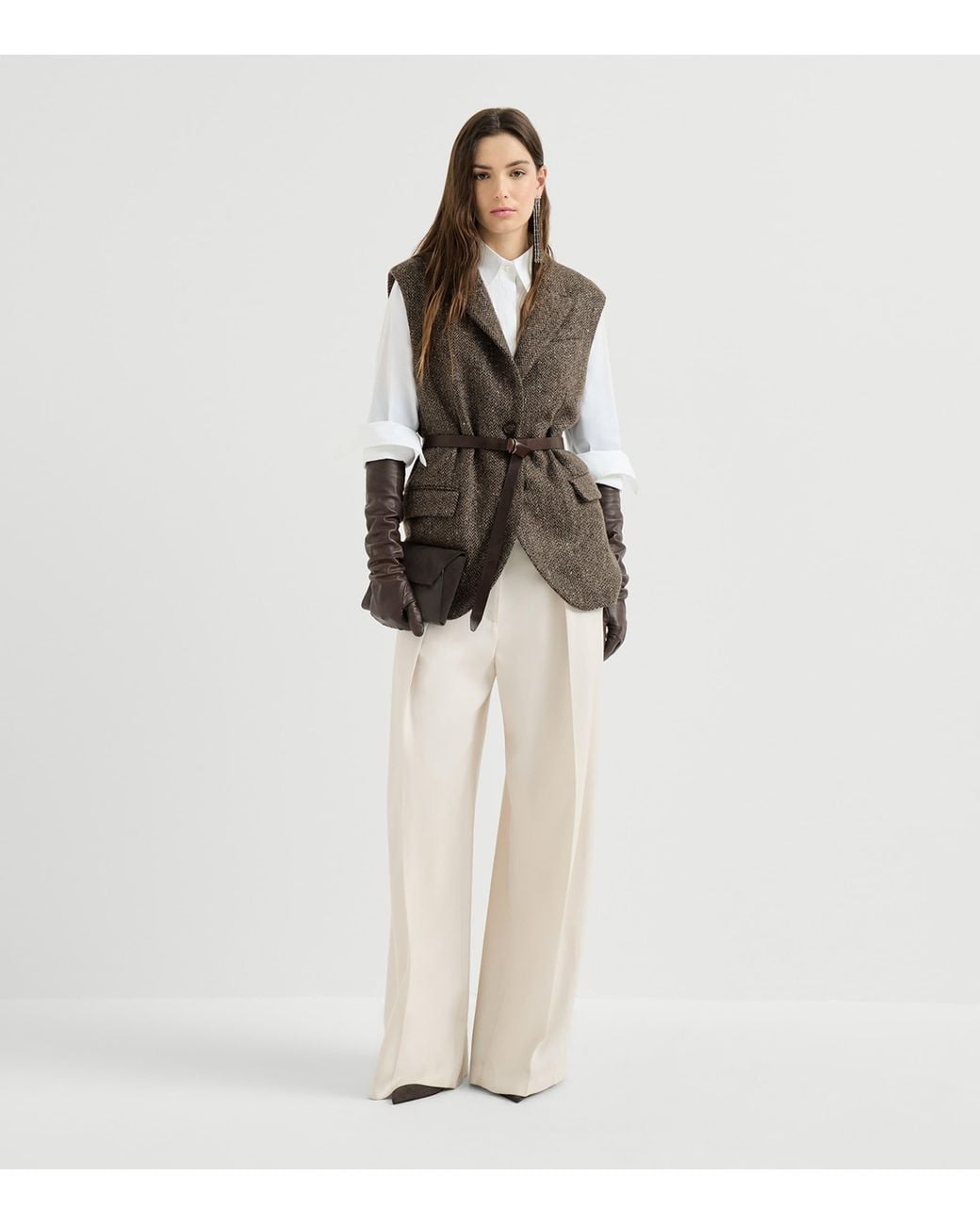 Brunello Cucinelli White Virgin Wool Pleated Wide-Leg Trousers