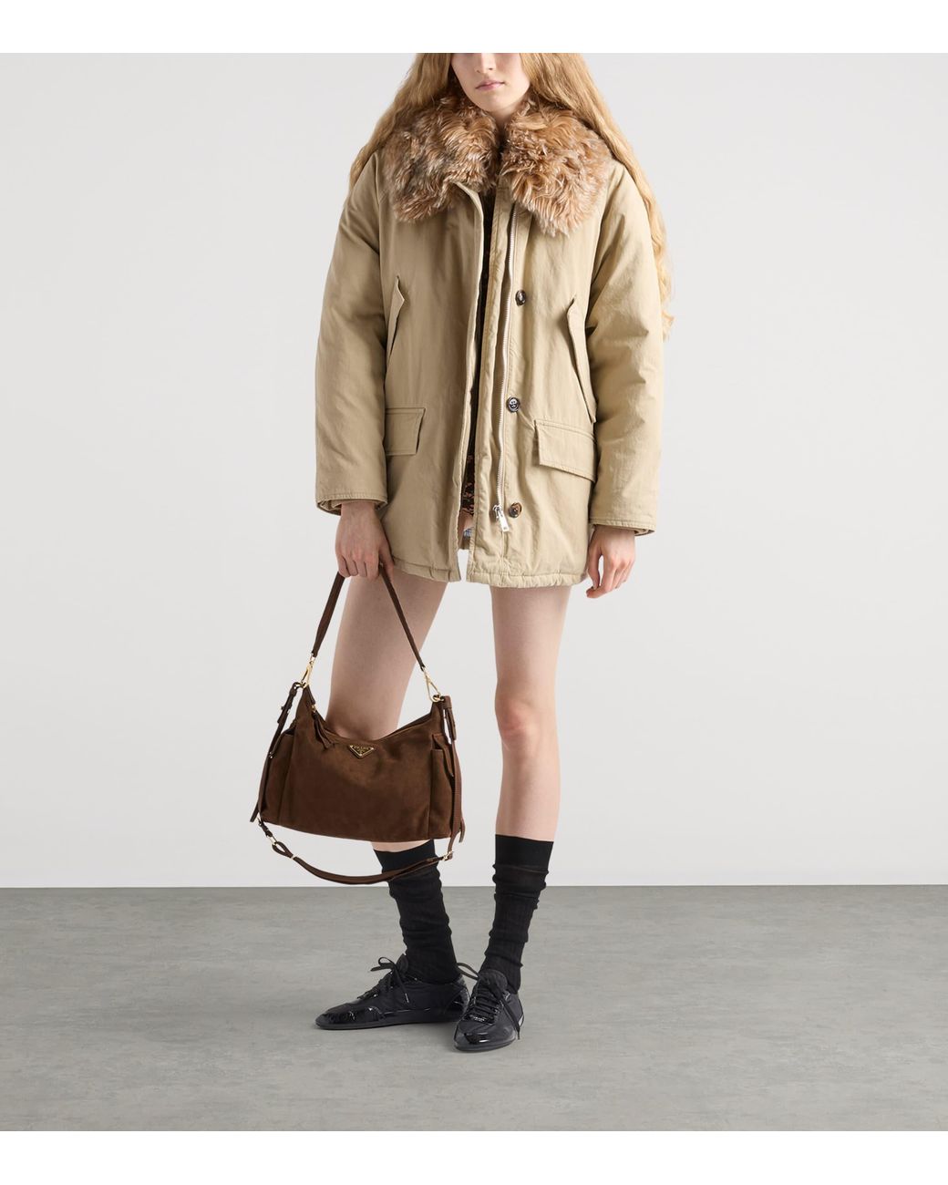 Prada Brown Large Suede Explore Shoulder Bag