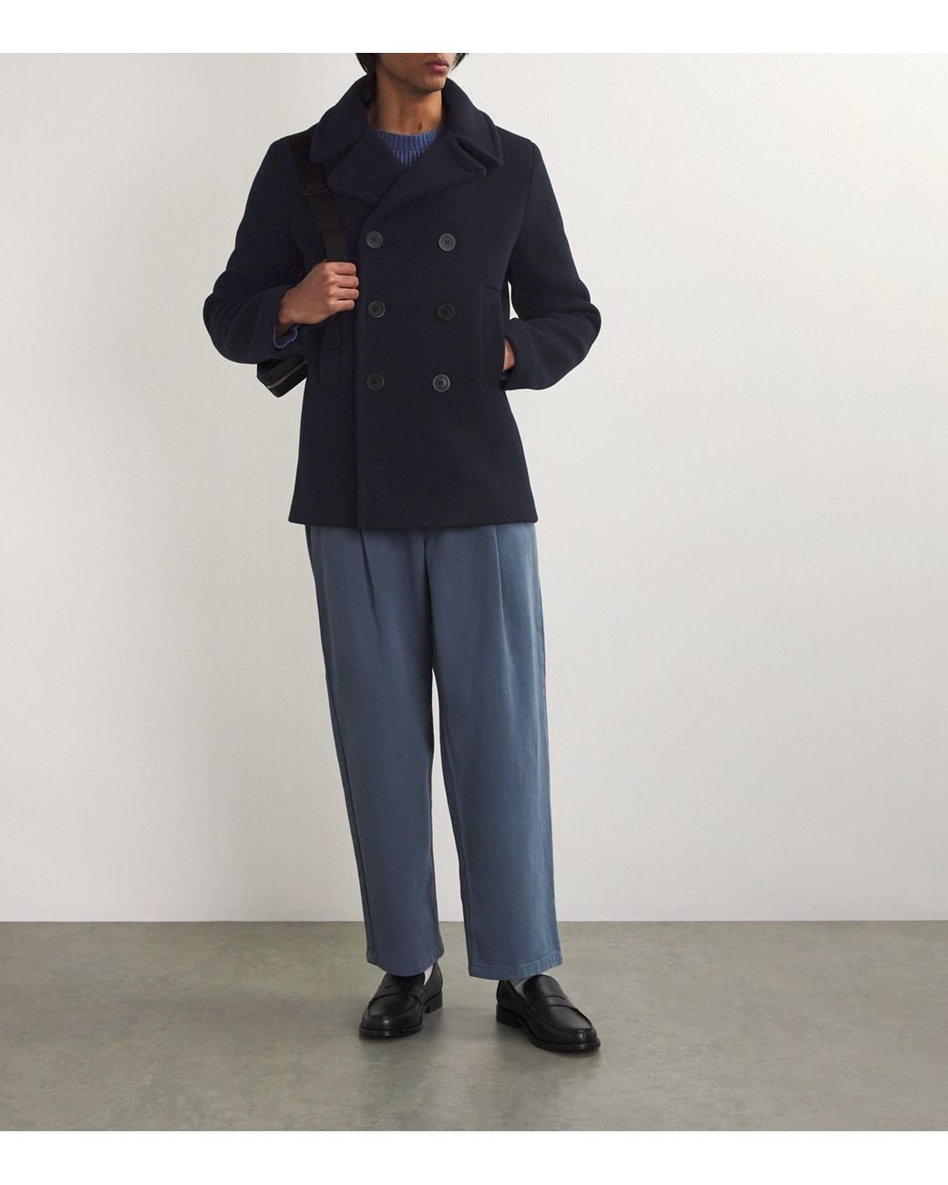 Sandro Blue Wool-Blend Peacoat for men