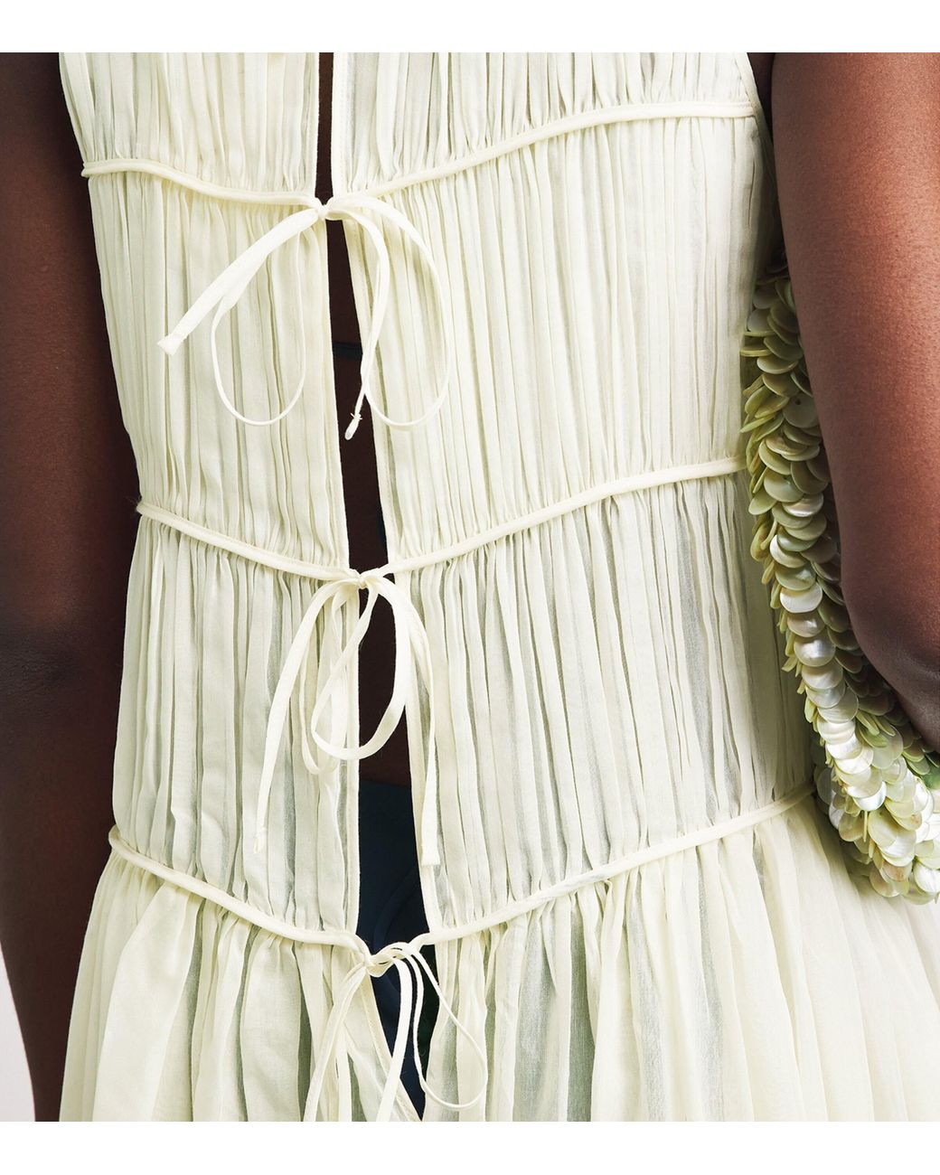 Moré Noir White Cotton-Silk Ruched Morgan Midi Dress