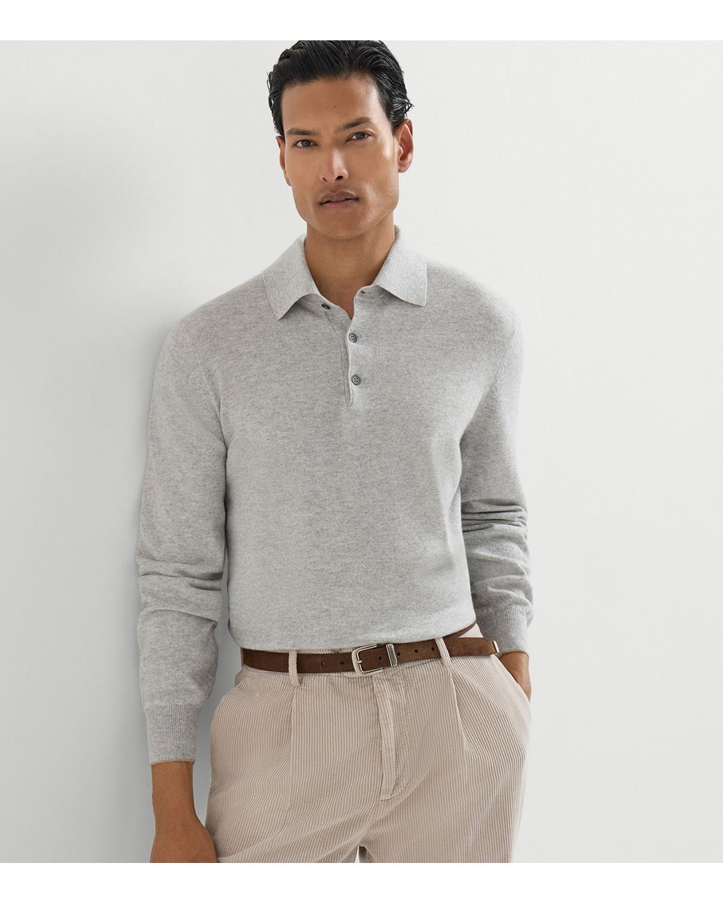 Brunello Cucinelli Gray Cashmere Polo Sweater for men