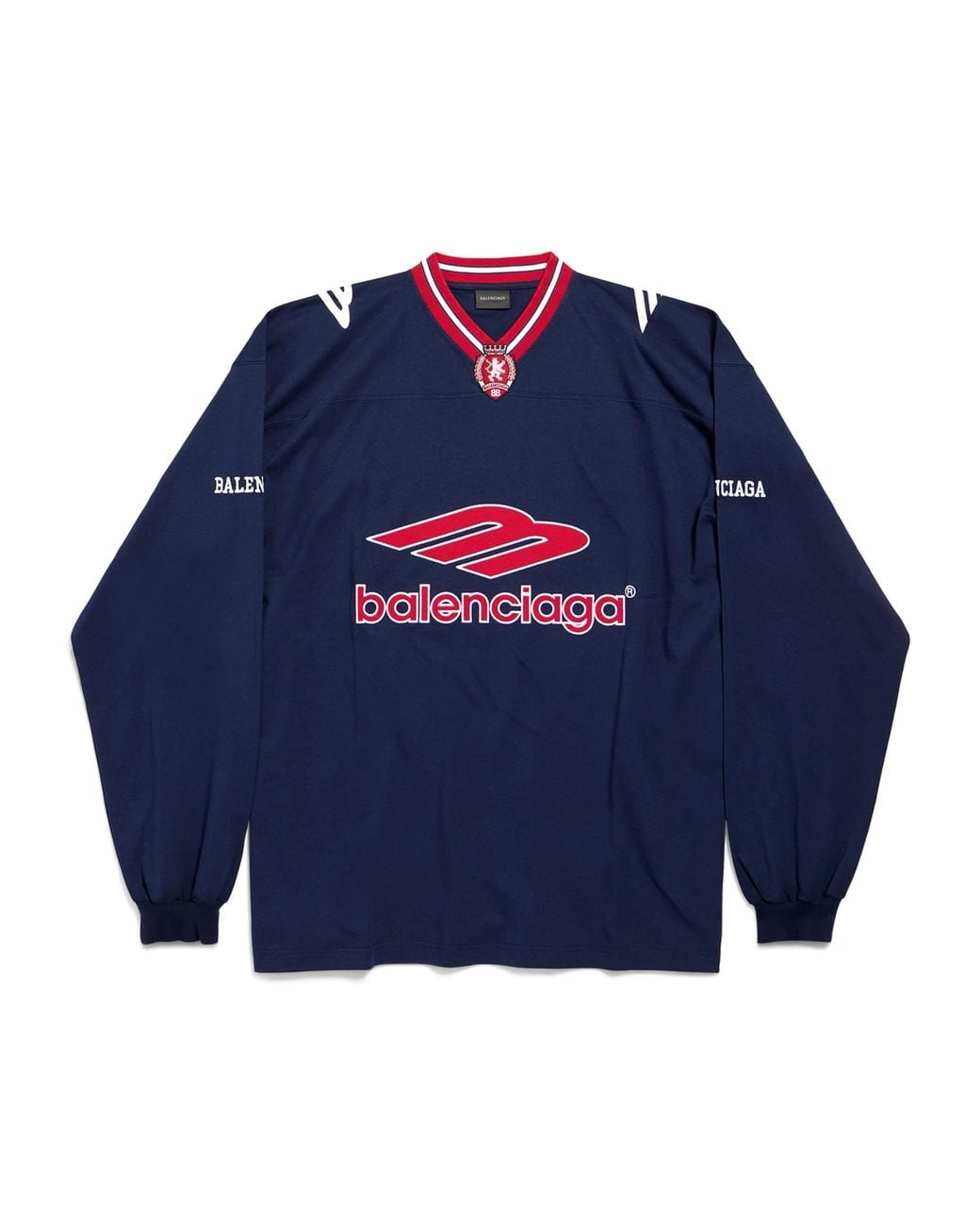 Balenciaga Blue 3B Football Long Sleeve V-Neck T-Shirt for men
