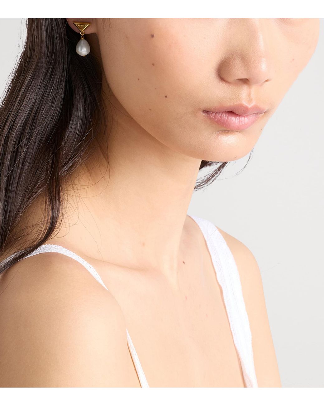 Prada Metallic Pearl Triangle Stud Earrings