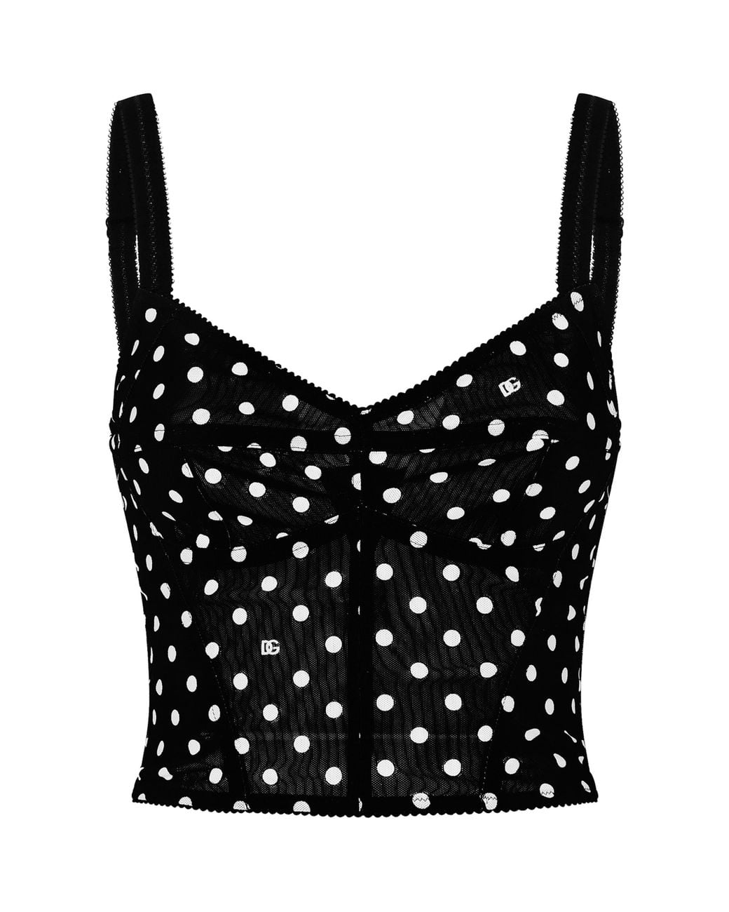Dolce & Gabbana Black Polka-Dot Marquisette Corset Top