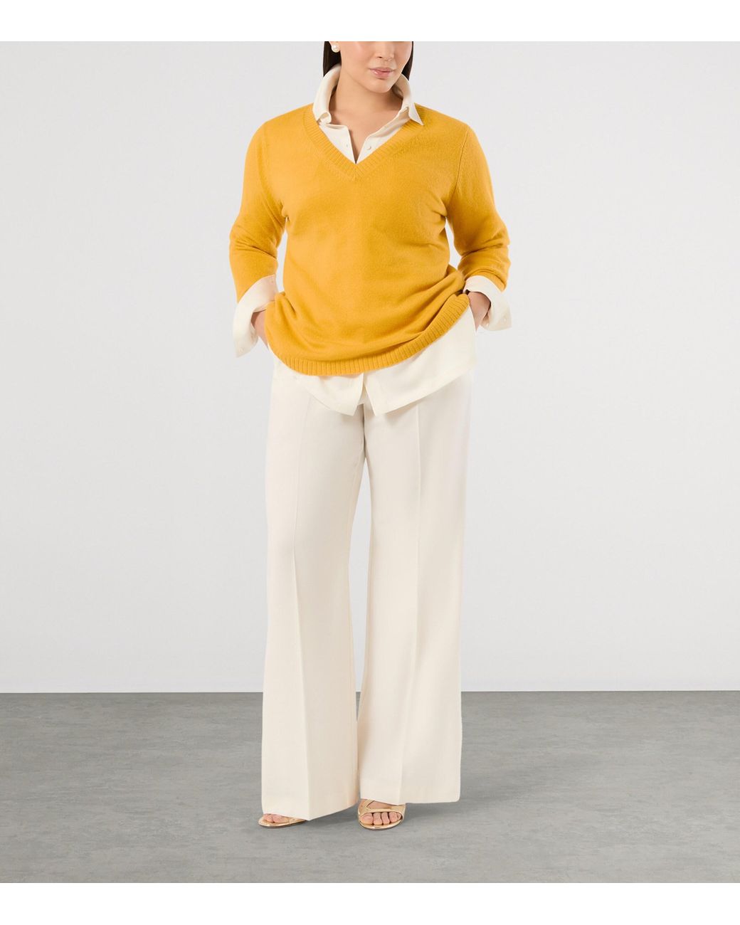Marina Rinaldi Yellow Cashmere V-Neck Sweater