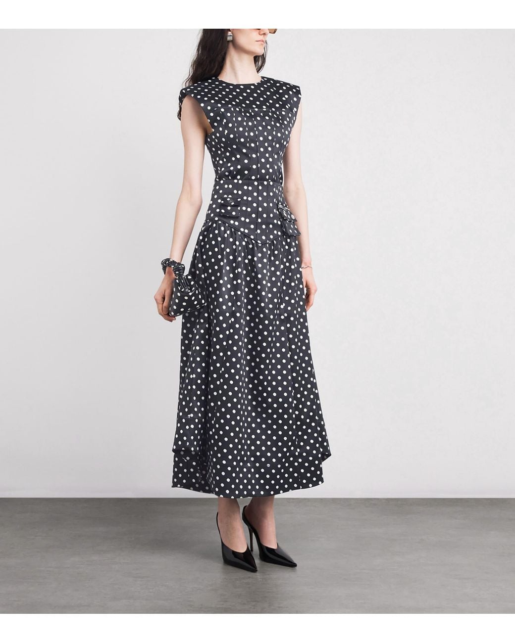 Ganni Blue Satin Polka-Dot Maxi Skirt