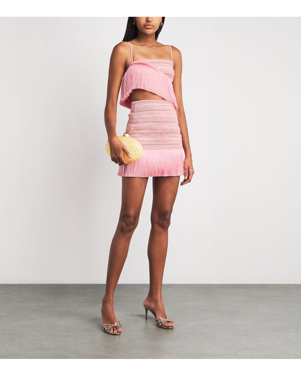 PATBO Pink Fringed Mini Skirt