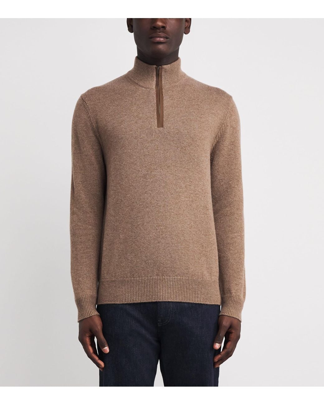 Agnona Brown Cashmere Quarter-Zip Sweater for men