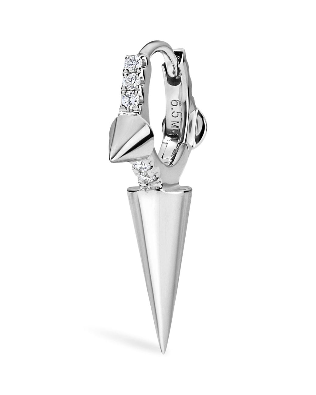 Maria Tash White Triple Long Spike Diamond Eternity Single Hoop Earring