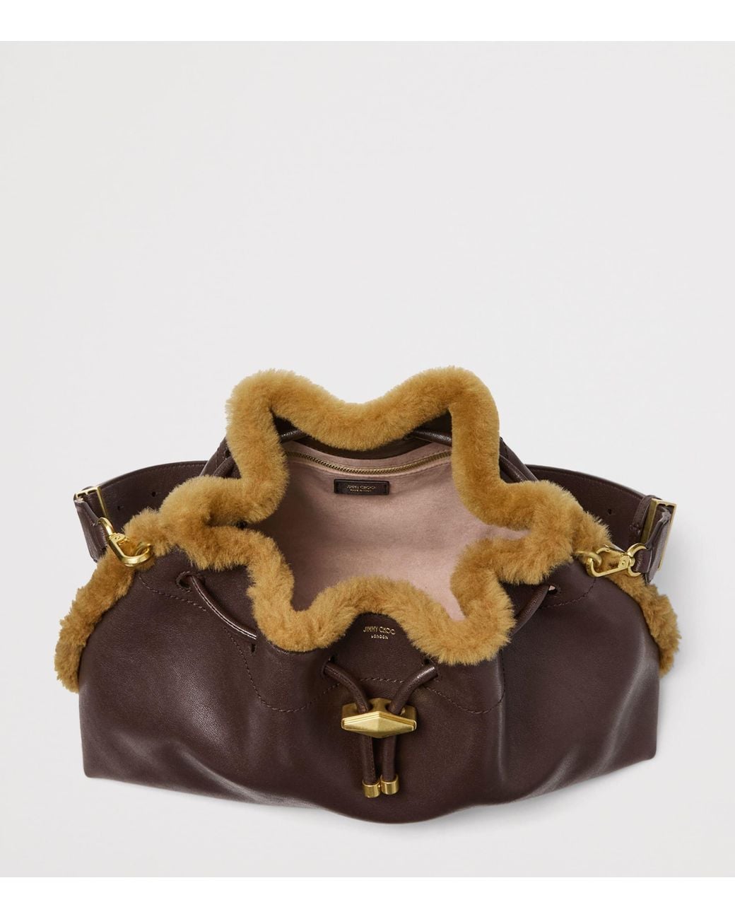 Jimmy Choo Brown Leather Shearling-Trim Bon Bon Shoulder Bag