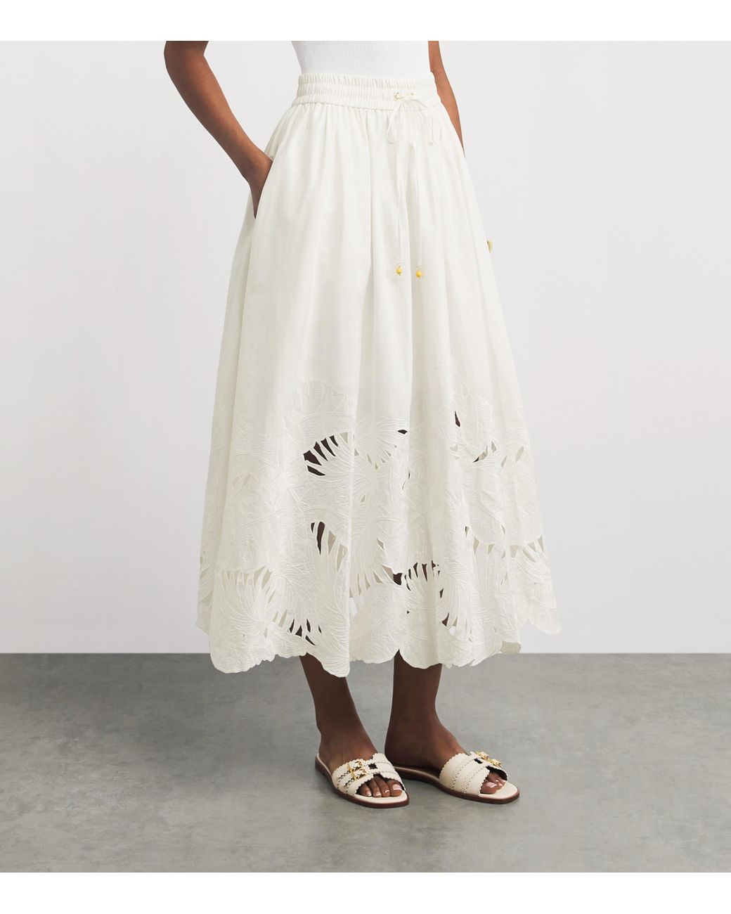 Zimmermann White Cotton Mahon Midi Skirt