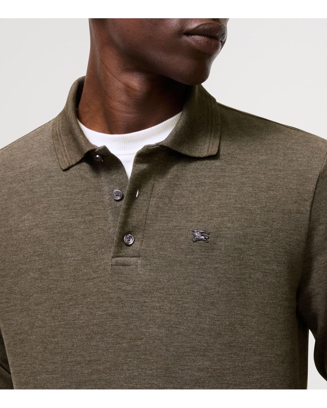 Burberry Green Wool-Cotton Long-Sleeve Polo Shirt for men