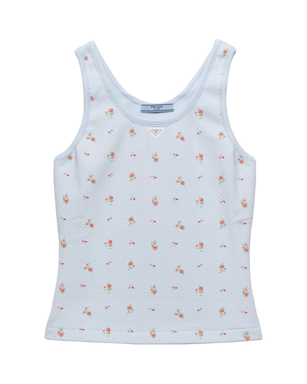Prada Blue Stretch-Cotton Floral Tank Top