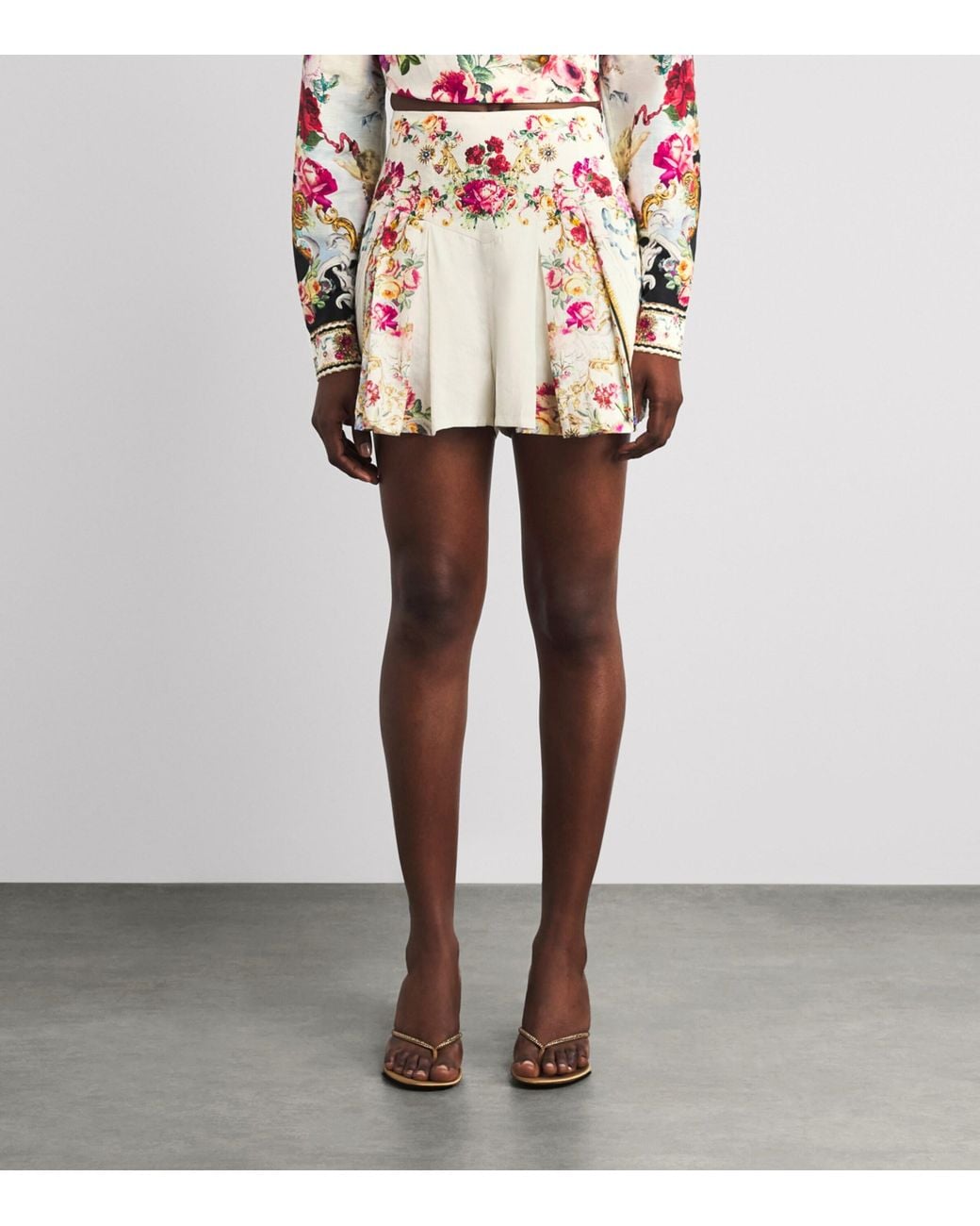 Camilla Red Linen-Silk Embellished Shorts