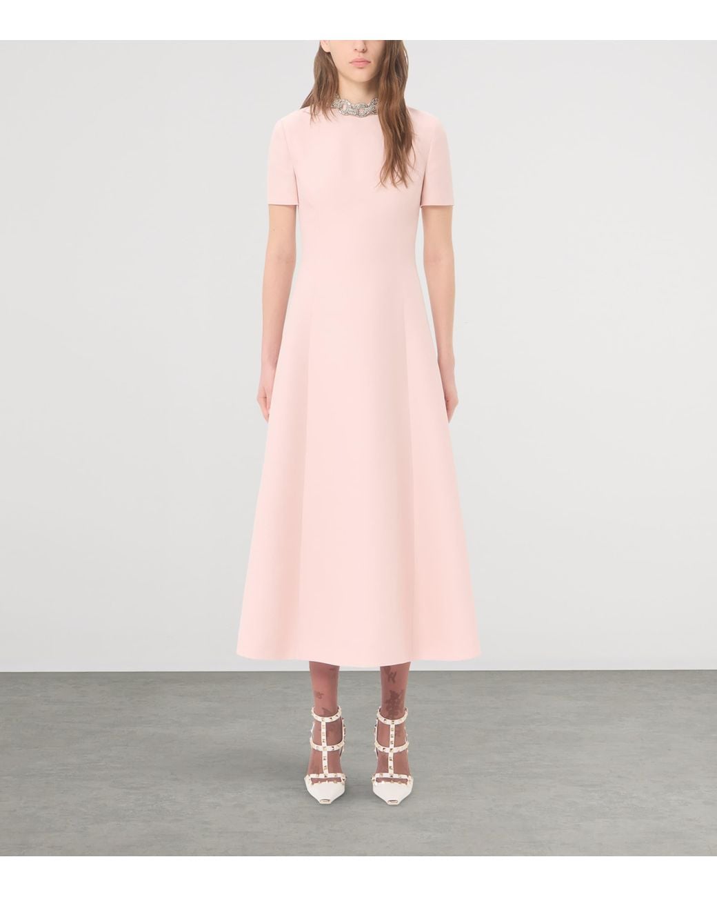 Valentino Pink Wool-Silk Crepe Embellished Midi Dress