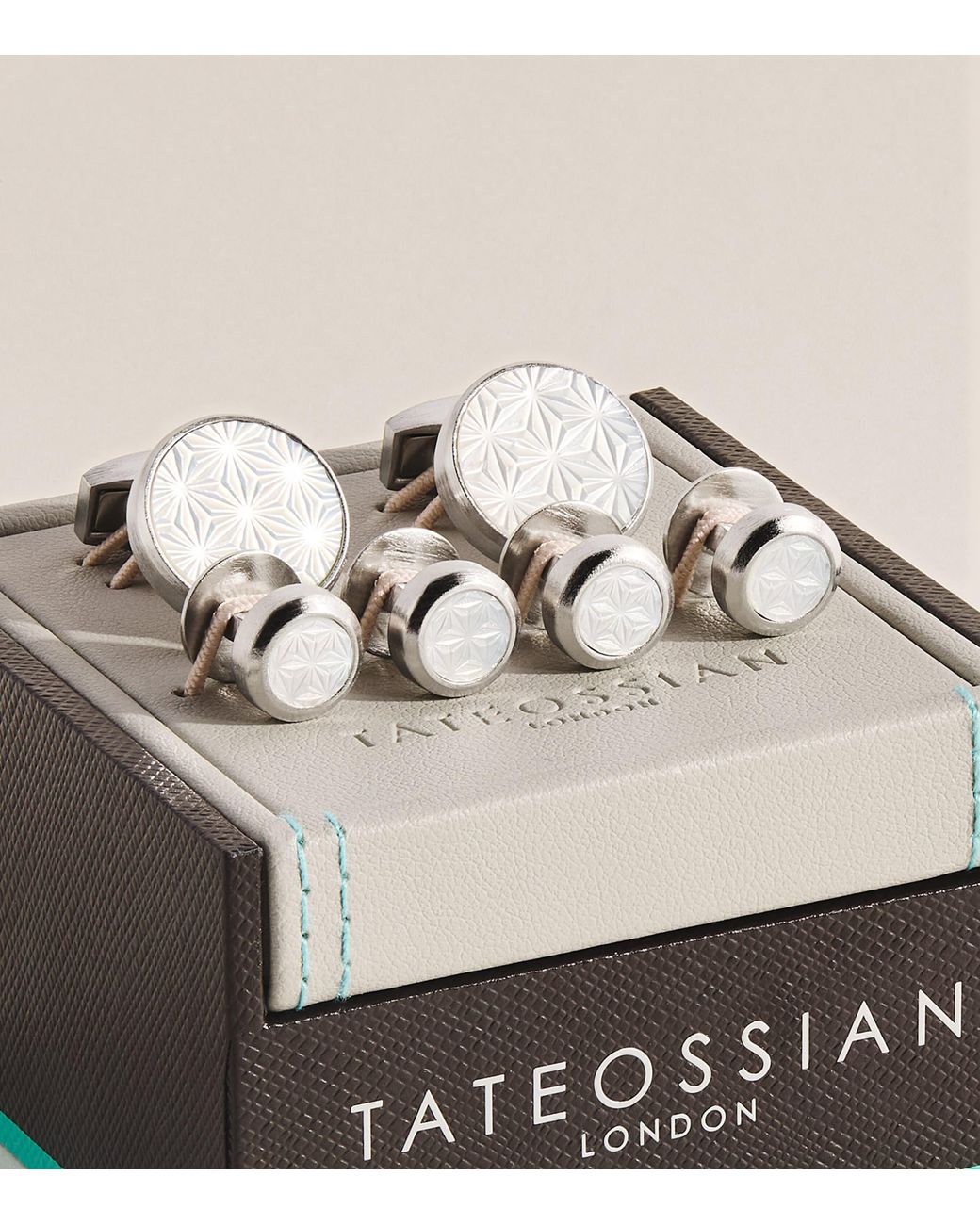 Tateossian Natural Mother-Of-Pearl Asanoha Cufflinks And Studs Set for men