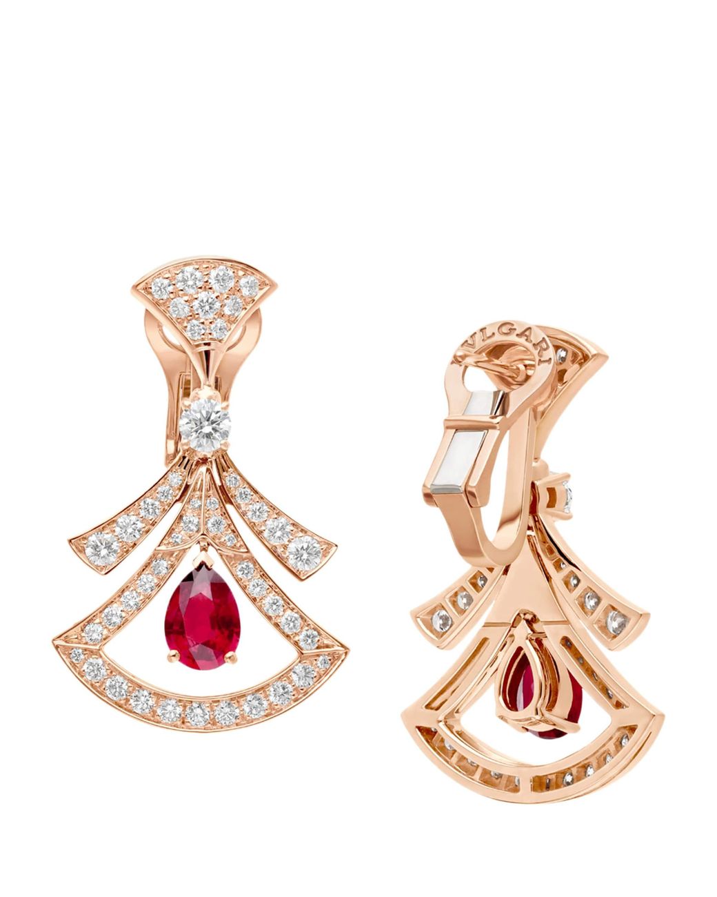 BVLGARI White Diamond And Ruby Divas' Dream Openwork Earrings