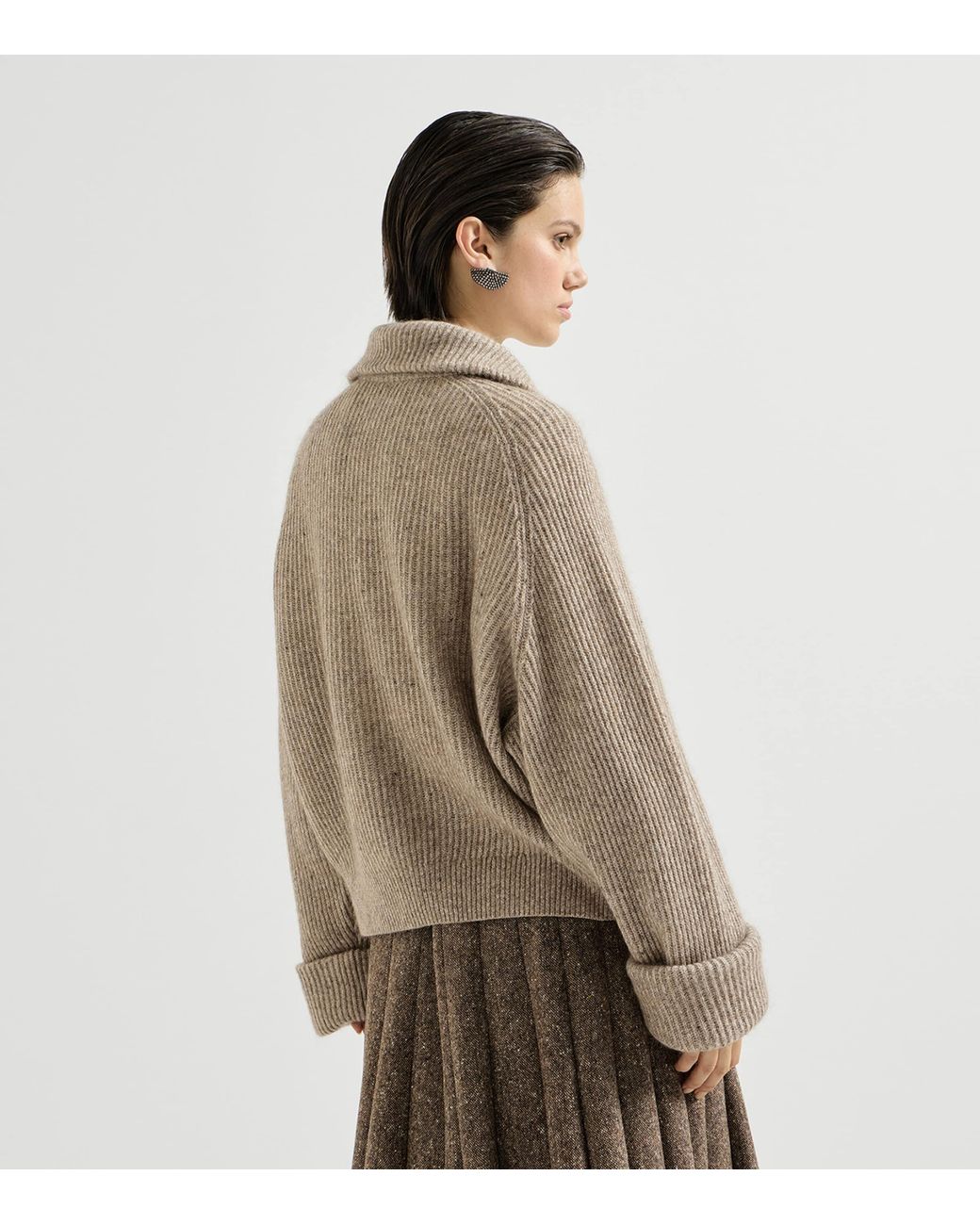 Brunello Cucinelli Natural Sparkling Rib-Knit Cardigan